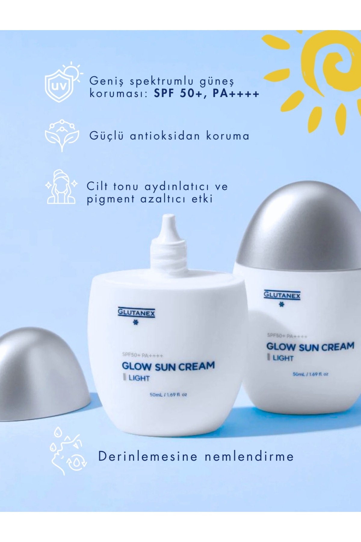 GLUTANEX Güneş Kremi Spf 50+ Pa++++ 50000 ppm Lipozomal Glutatyon Aydınlatıcı Canlandırıcı Leke Karşıtı 50 ml - Görsel 3