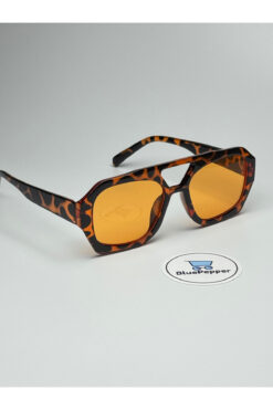BluePepper BROOKLYN LEOPAR GÜNEŞ GÖZLÜĞÜ Turuncu Cam Renkli Geometrik Çerçeve 55 ekartman