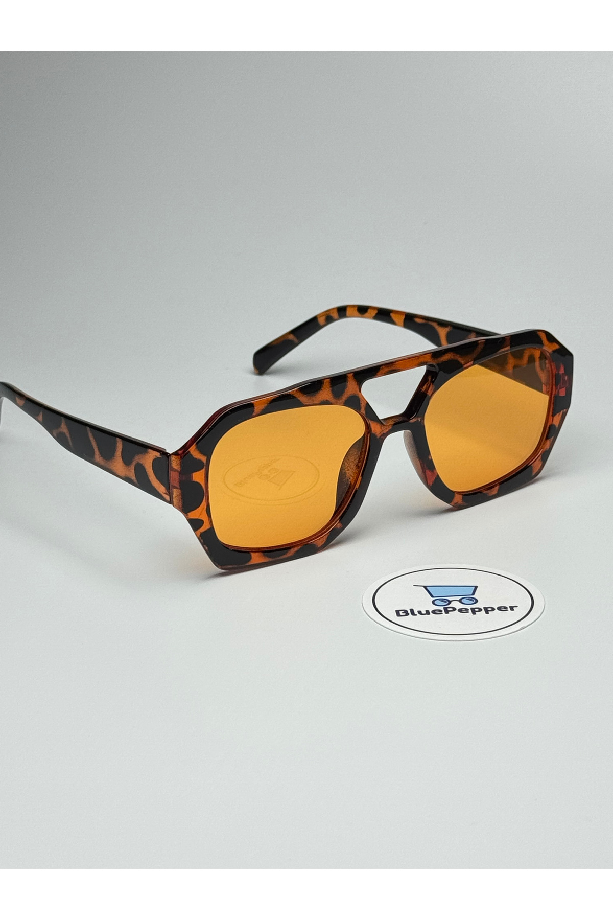 BluePepper BROOKLYN LEOPAR GÜNEŞ GÖZLÜĞÜ Turuncu Cam Renkli Geometrik Çerçeve 55 ekartman