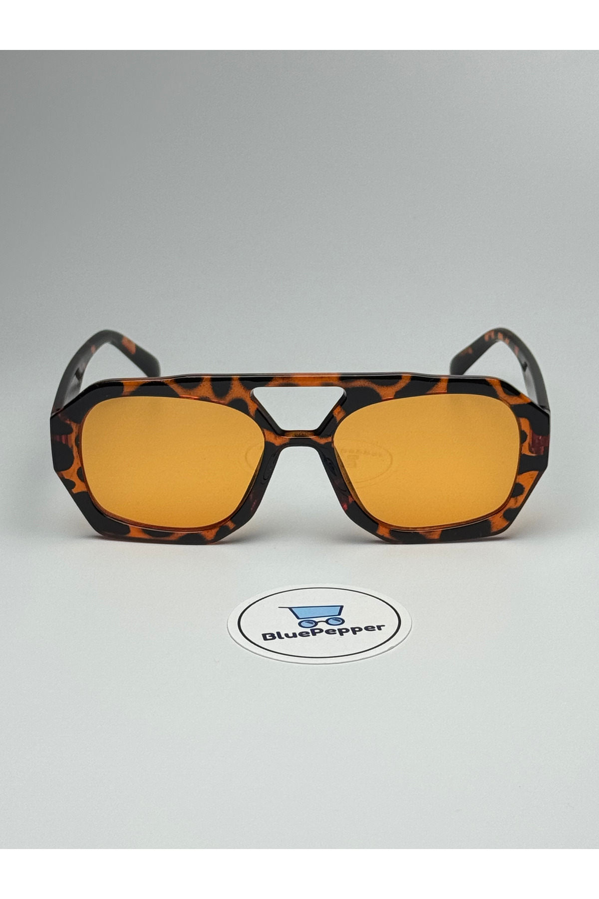 BluePepper BROOKLYN LEOPAR GÜNEŞ GÖZLÜĞÜ Turuncu Cam Renkli Geometrik Çerçeve 55 ekartman - Görsel 2