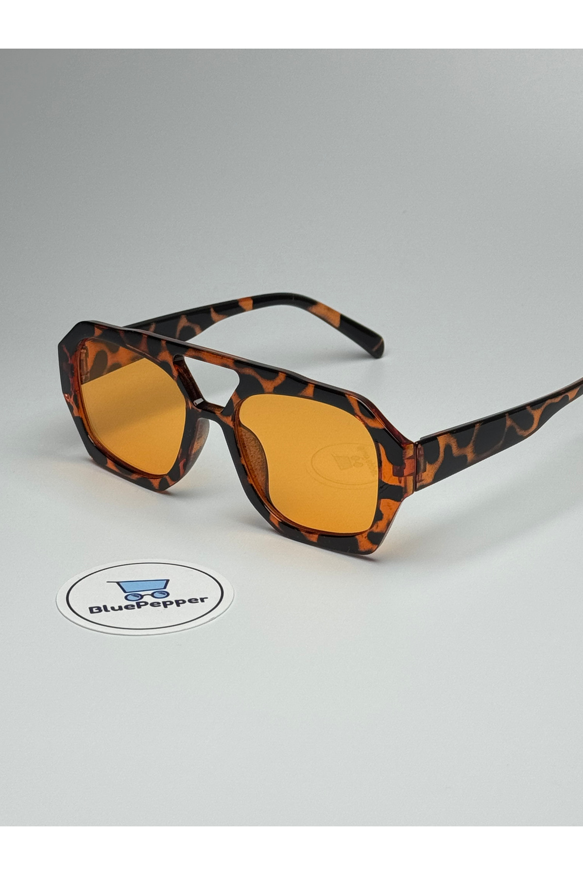 BluePepper BROOKLYN LEOPAR GÜNEŞ GÖZLÜĞÜ Turuncu Cam Renkli Geometrik Çerçeve 55 ekartman - Görsel 3