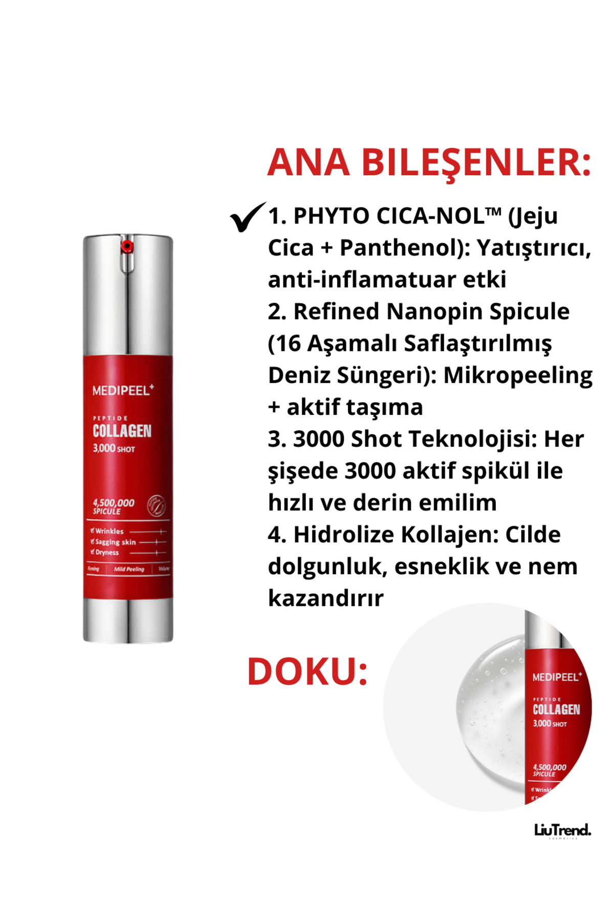 Medipeel Red Lacto Collagen 3000 Shot Serum 50 ml Sıkılaştırıcı ve Peeling Etkili Konsantre Spiküller Serum - Görsel 2