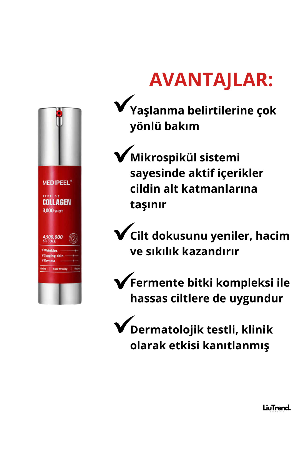 Medipeel Red Lacto Collagen 3000 Shot Serum 50 ml Sıkılaştırıcı ve Peeling Etkili Konsantre Spiküller Serum - Görsel 3