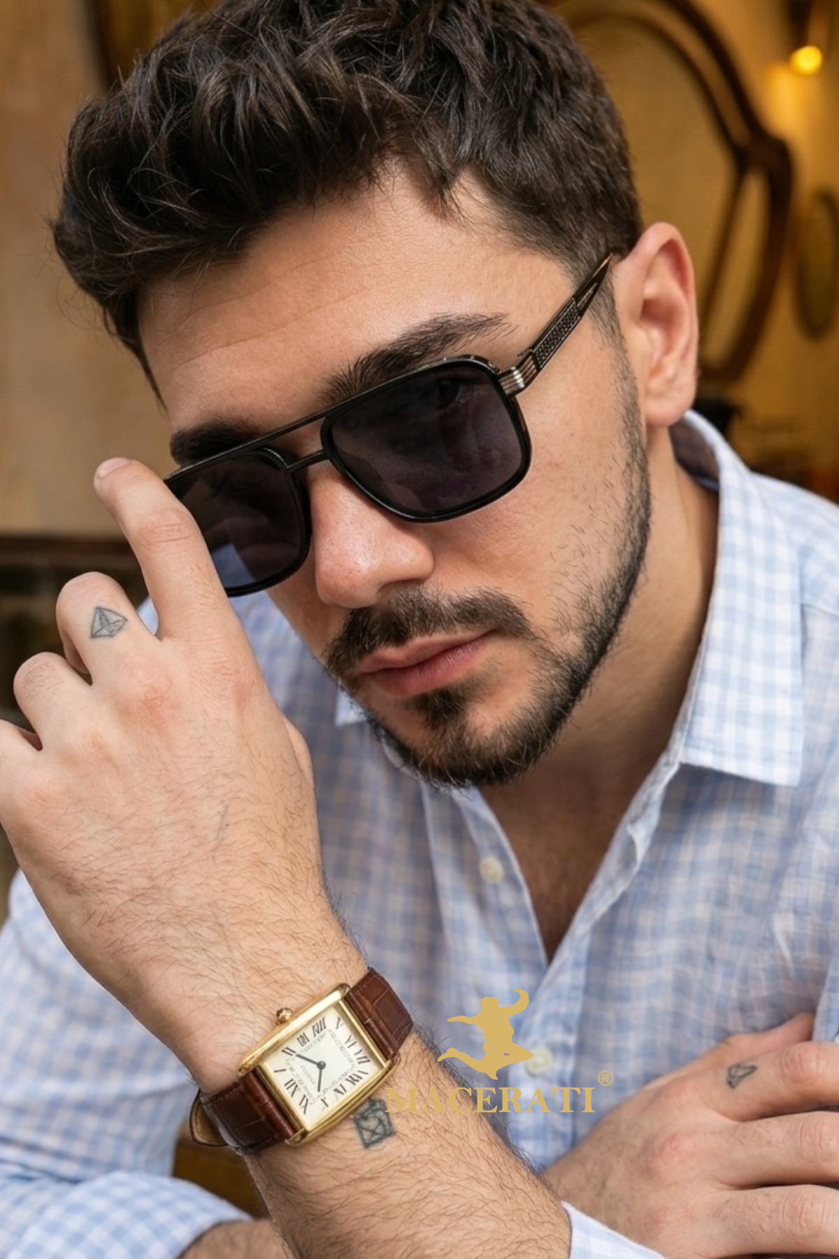 MACERATİ Vesa Unisex Kare Siyah Gümüş Aksesuarlı Ultra Hafif Uv400 Filtreli Siyah Güneş Gözlüğü - Görsel 3