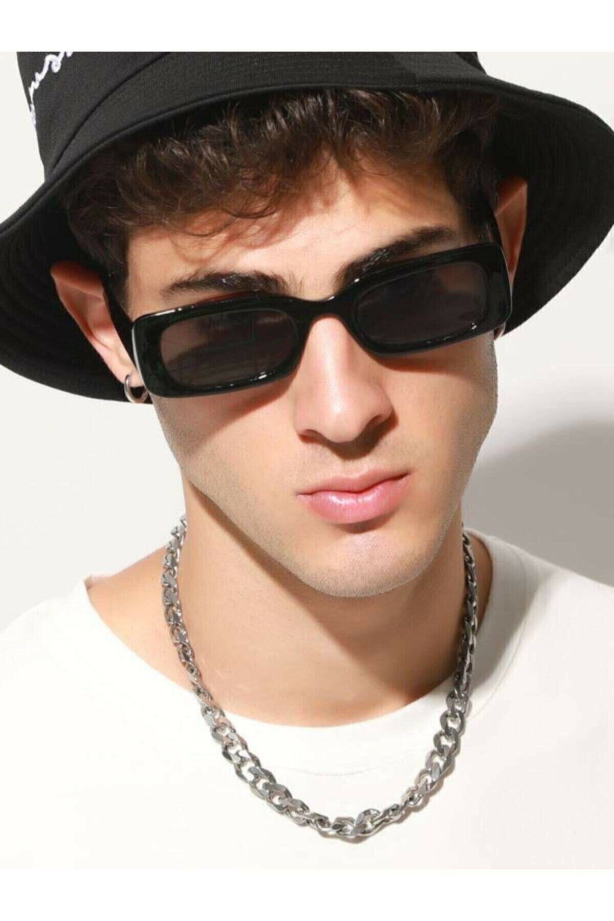 ModaLand Unisex Siyah Kare Dikdörtgen Vintage-retro Güneş Gözlüğü - Görsel 2