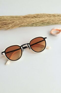 LOOKUP Güneş Gözlüğü Unisex Krem Bej Çerçeve Kahve Cam Uv 400 Koruma Metal Sap