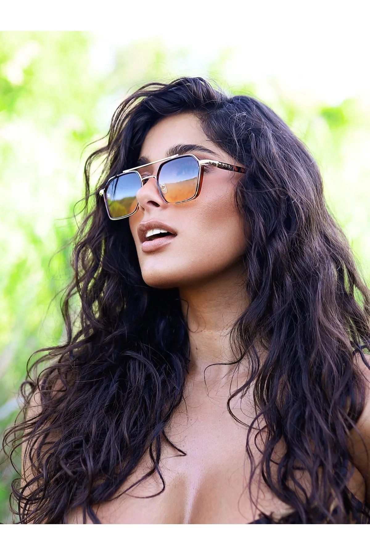 MİSE ALTIGEN RENKLİ CAM LEOPAR ÇERÇEVE GÜNEŞ GÖZLÜĞÜ - Görsel 2