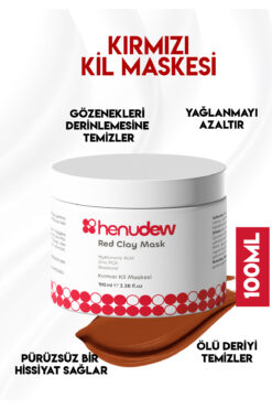 Henudew KIRMIZI KİL MASKESİ Gözenek Sıkılaştırıcı, Siyah Nokta Karşıtı, Yağ Dengeleyici, Çinko