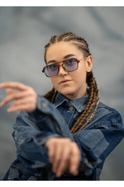 Stil Noktası Leopar Desenli Çerçeve Mavi Cam Unısex Güneş Gözlüğü