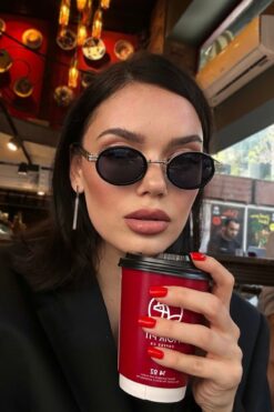 REN EYEWEAR Dina Round Güneş Gözlüğü Unisex siyah gold Oval Çerçeveli