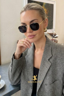 MACERATİ Gold Metal Çerçeveli Beşgen Degrede Cam Unisex Güneş Gözlüğü