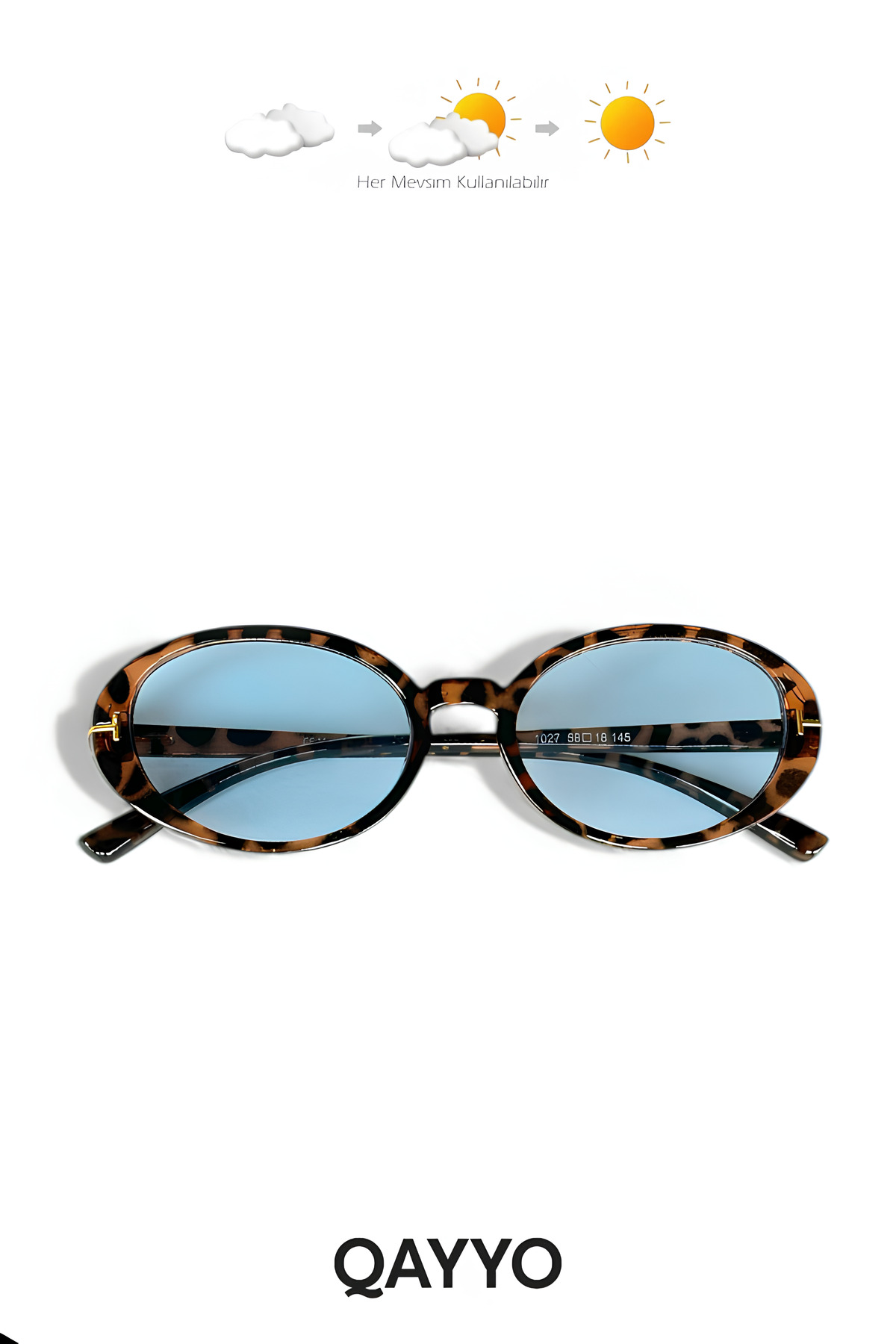 QAYYO Accessories Ovelle Kadın Leopar Çerçeve Mavi Cam Oval Güneş Gözlüğü Aksesuar Detaylı Uv400 - Görsel 3