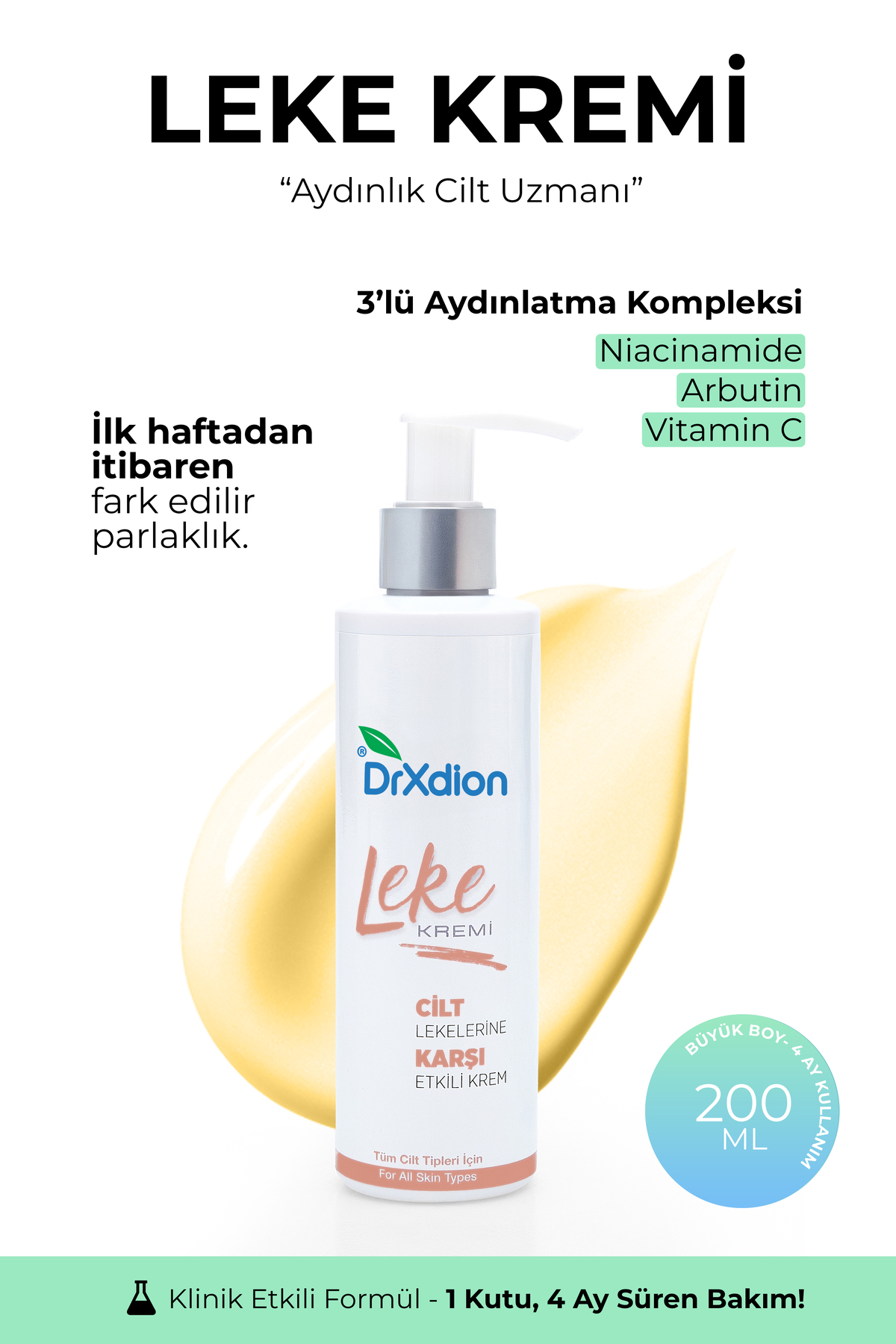 DrXdion Leke Karşıtı Aydınlatıcı Krem Niacinamide, Arbutin Vitamin C, Kojic Asit, Ferulic Asit (200 ml)