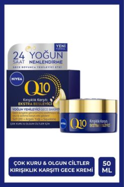 NIVEA Q10 Kırışıklık Karşıtı Ekstra Besleyici Gece Bakım Kremi 50ml, Kuru ve Olgun Ciltler, Argan Yağı