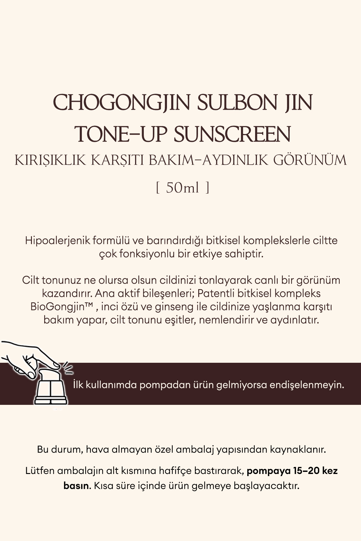 Missha Leke Karşıtı, Ton Eşitleyici Güneş Kremi CHOGONGJIN Sulbon Jin Tone-Up Sunscreen - Görsel 3