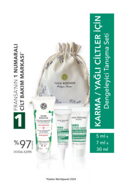 Yves Rocher Karma/Yağlı Cilt- Arındırıcı ve Yağ Dengeleyici Bakım Rutini Seyahat Boy Tanışma Seti