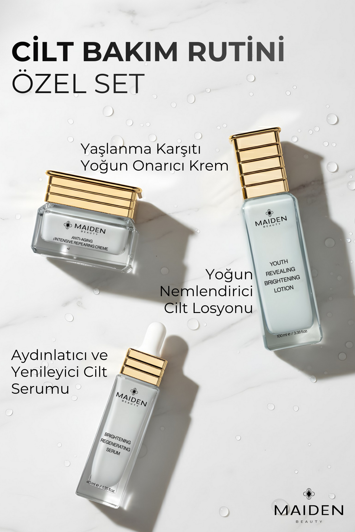Maiden Beauty Cilt Bakım Rutini Özel Set, Yaşlanma Karşıtı Yoğun Onarıcı Krem,Yenileyici Serum&Nemlendirici Losyon - Görsel 2