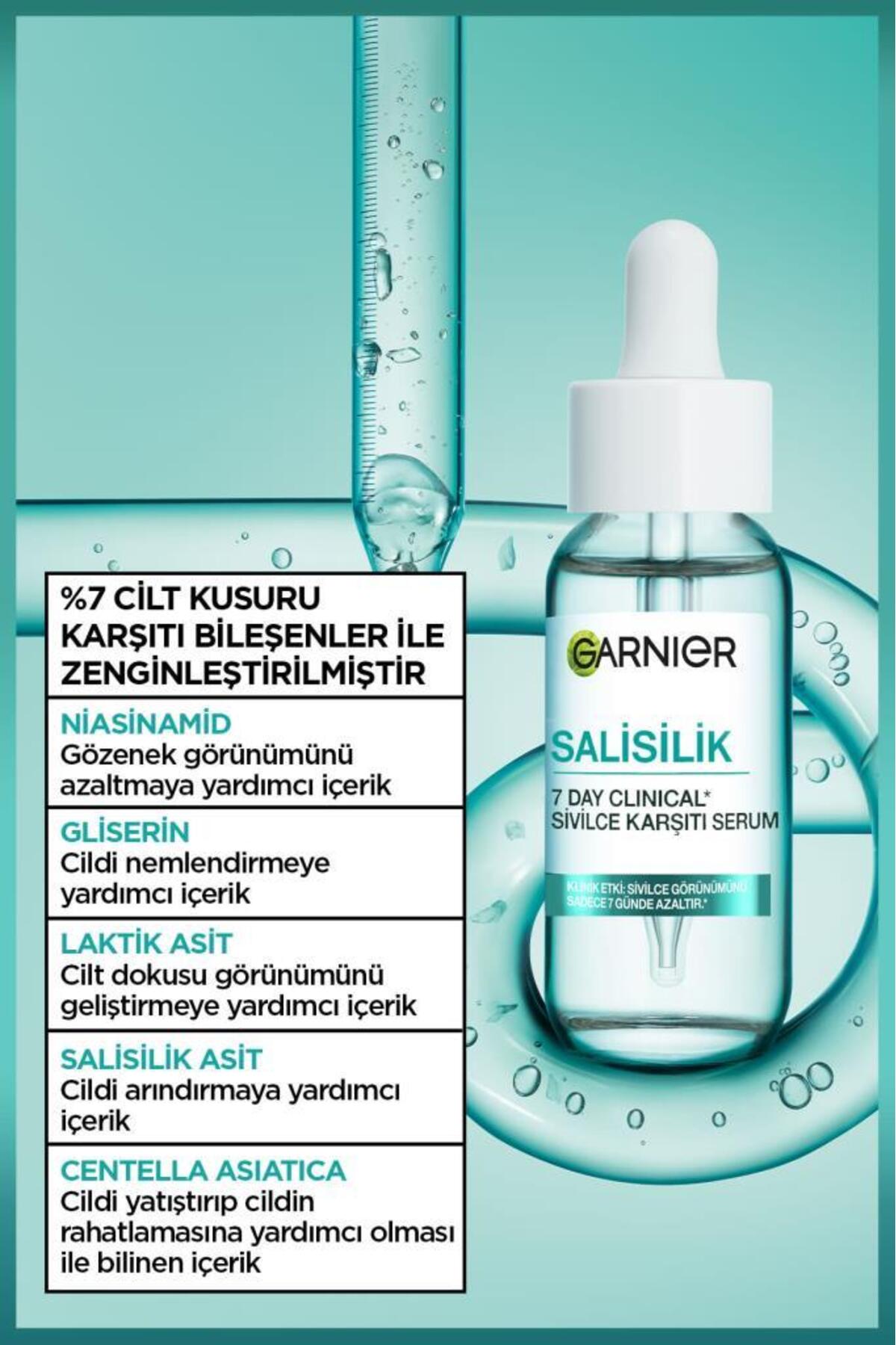 Garnier Salisilik 7 Day Clinical Sivilce Karşıtı Serum 30ML, (7% Niasinamid, Gliserin, Laktik Asit) , Vegan - Görsel 2