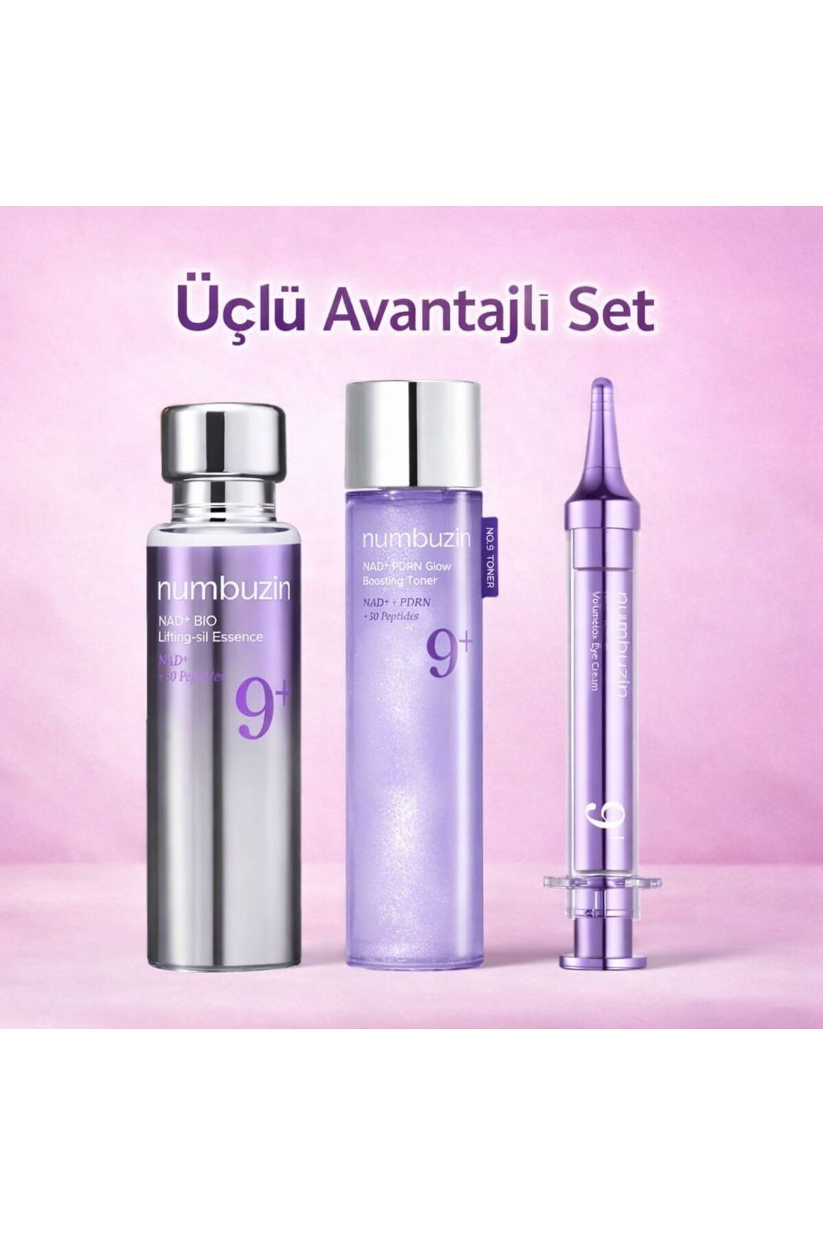 Numbuzin No.9 Üçlü Avantajlı Set, Toner (Sıvı) - Essence (Serum benzeri)- Göz Kremi