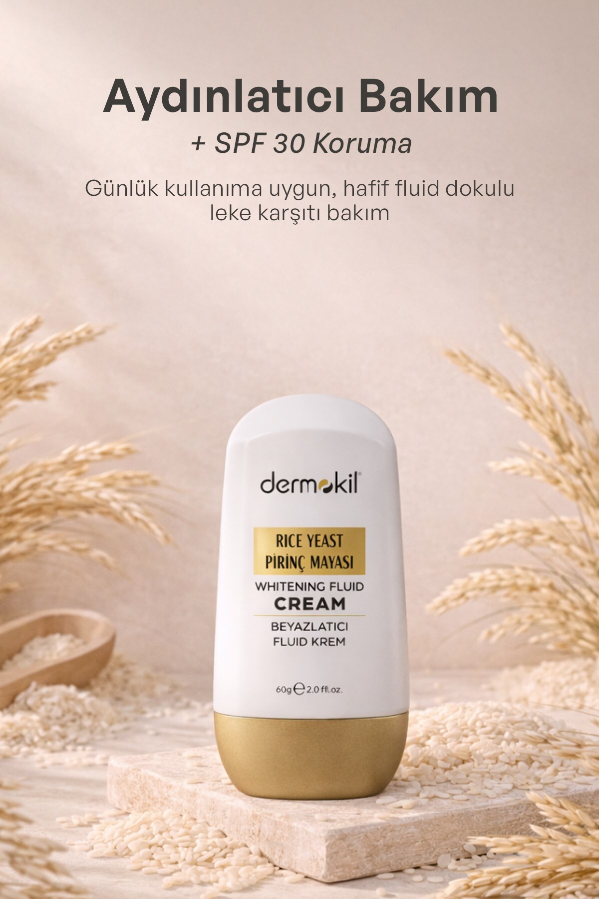 Dermokil Pirinç Mayası Beyazlatıcı Fluid Krem 30 SPF 60 g - Görsel 2