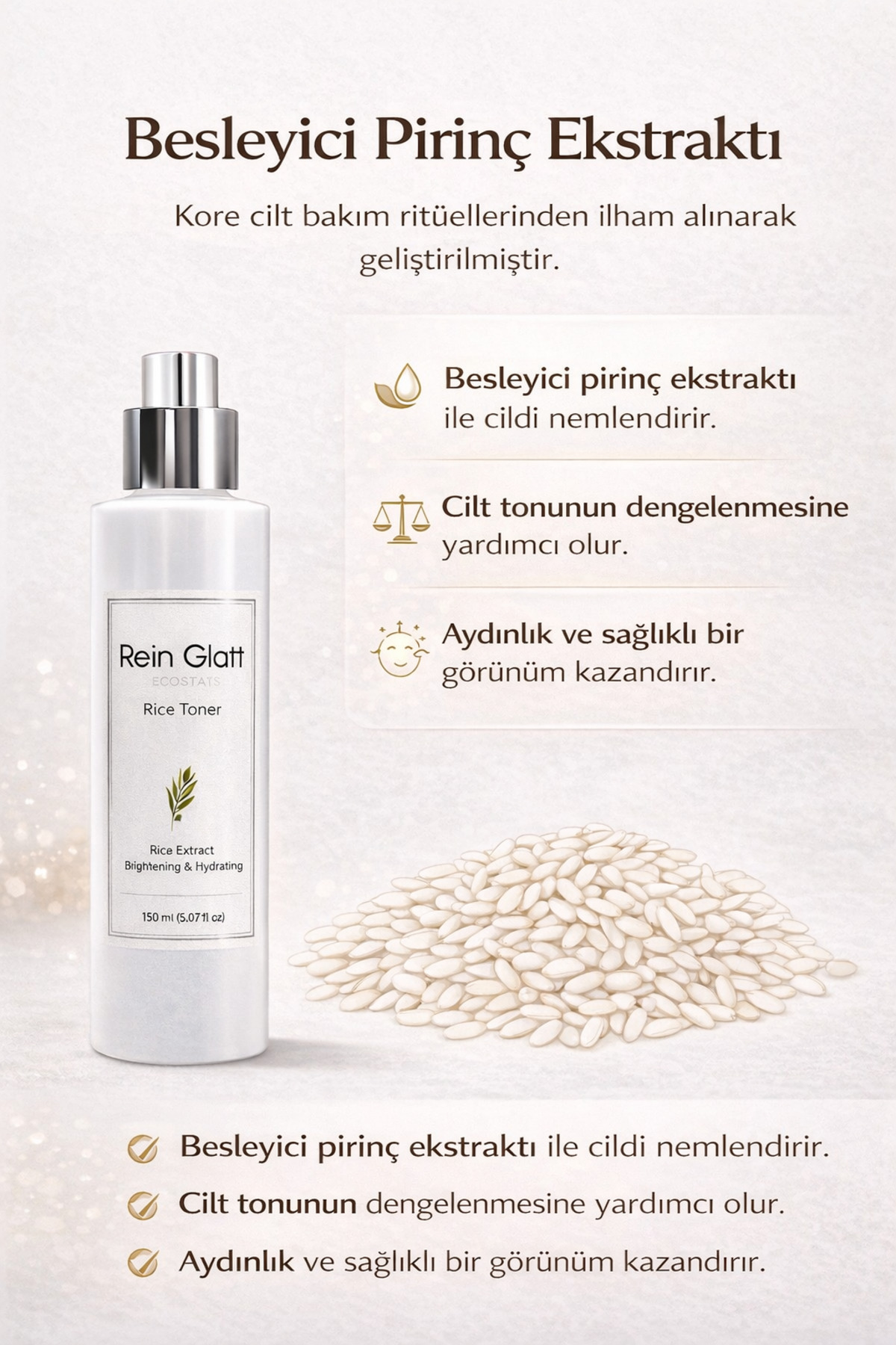 Rein Glatt Cosmetic Pirinç Mayası Beyazlatıcı Aydınlatıcı Leke Karşıtı Nemlendirici Tonik - Görsel 2