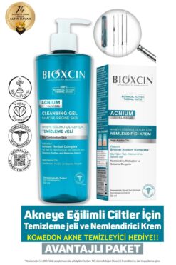 Bioxcin Acnium Sebum Dengeleyici Nem Krem 50ml+ Acnium Yüz Yıkama Jeli 500ml+Komedon Akne Temizleyici Hediye
