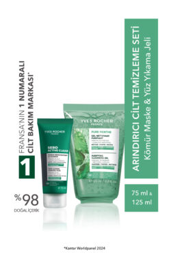 Yves Rocher Karma,Yağlı ve Akneli Ciltler için Arındırıcı Bakım Seti- Yüz Yıkama Jeli 125 ml & Kömür Maske 75 ml