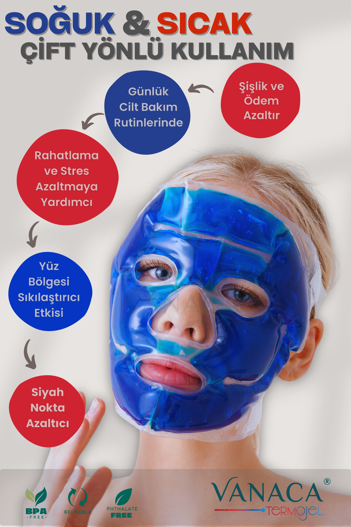 Vanaca Grup Termojel Soğuk Sıcak Yüz Maskesi, Göz Altı Morluğu, Baş Ağrısı, Stres Ve Siyah Nokta Azaltıcı - Görsel 2