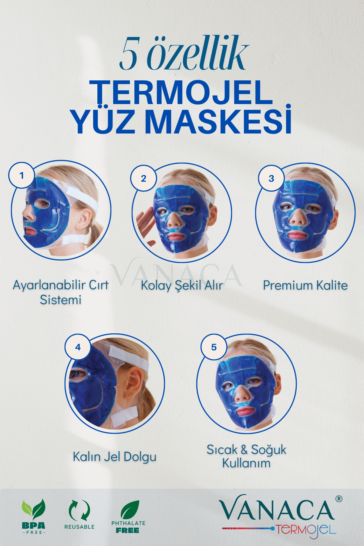 Vanaca Grup Termojel Soğuk Sıcak Yüz Maskesi, Göz Altı Morluğu, Baş Ağrısı, Stres Ve Siyah Nokta Azaltıcı - Görsel 3