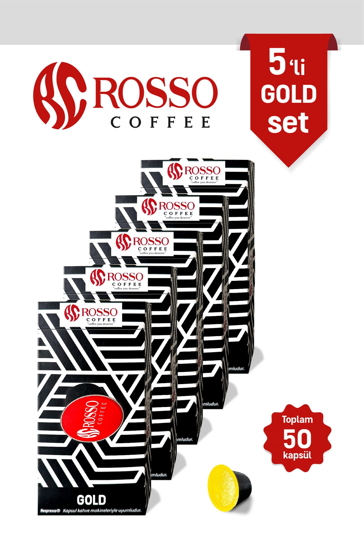 rosso coffee Gold Kapsül Kahve 5'li Set 10'lu Paket - Nespresso Makineleriyle Uyumludur
