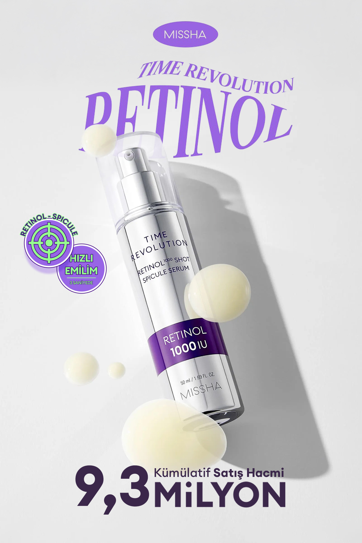 Missha Kırışıklık ve Gözenek Karşıtı Retinol Serum Time Revolution Retinol 1000 Shot Spicule Serum
