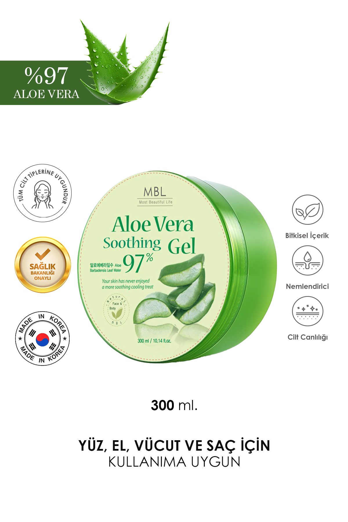 MBL Teresia Nemlendirici Yatıştırıcı %97 Saf Aloe Vera Içeren Soothing Jel 300ml