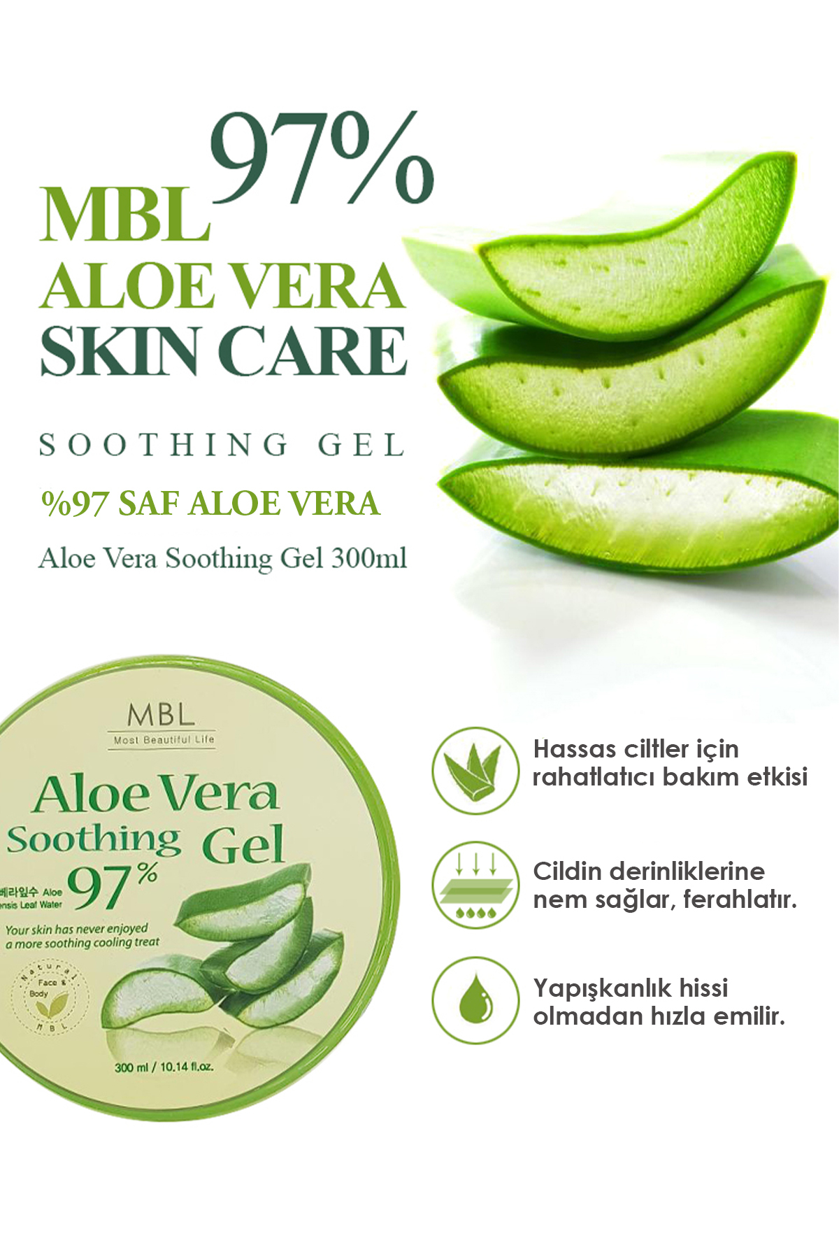 MBL Teresia Nemlendirici Yatıştırıcı %97 Saf Aloe Vera Içeren Soothing Jel 300ml - Görsel 2