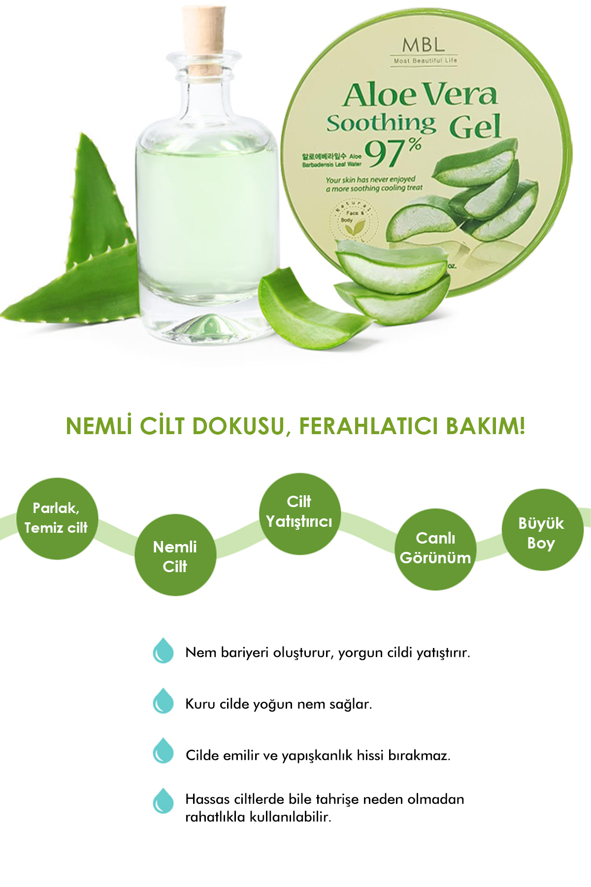 MBL Teresia Nemlendirici Yatıştırıcı %97 Saf Aloe Vera Içeren Soothing Jel 300ml - Görsel 3