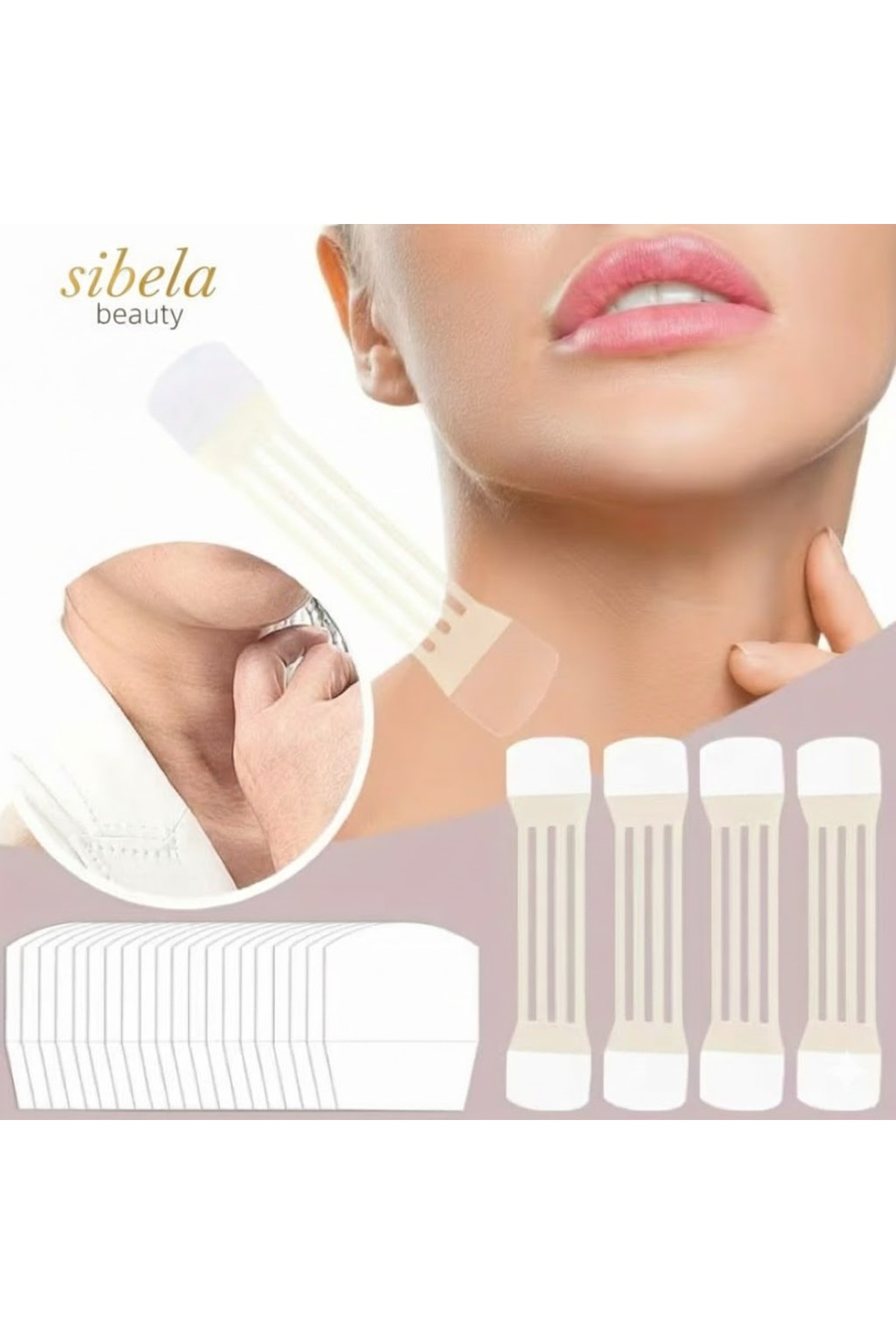 SİBELA BEAUTY GÜZEL GÖRMEK GÜZEL DÜŞÜNDÜRÜR 5 Adet Anında Germe Etkili Görünmez Boyun Bandı, Boyun Germe, Boyun Kaldırma,, Boyun Gerdirme Bandı