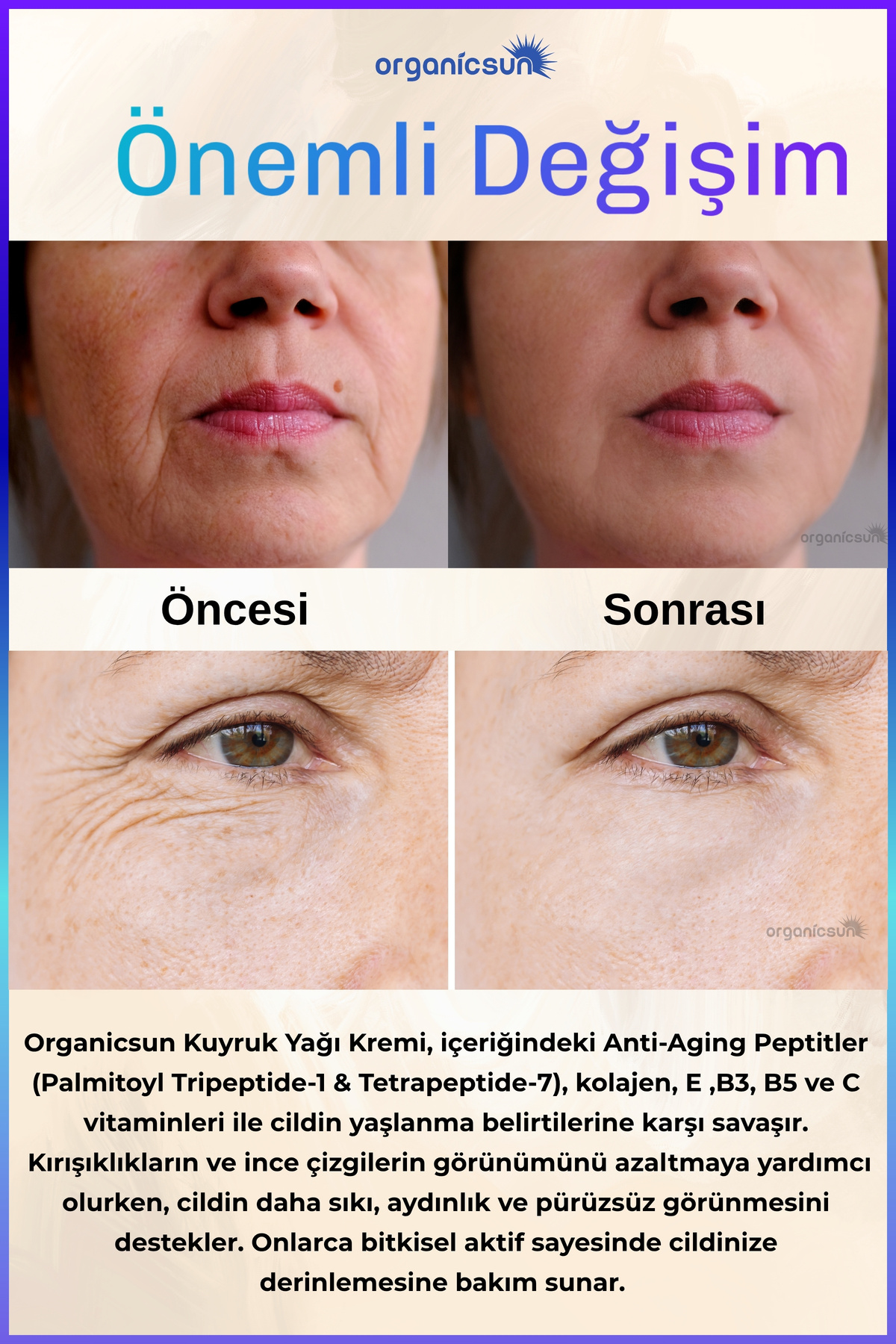 Organicsun Kuyruk Yağı Kremi 2'li Set | Kırışıklık & Yaşlanma Karşıtı Yüz Bakım Kremi 50ml - Collagen İlaveli - Görsel 3