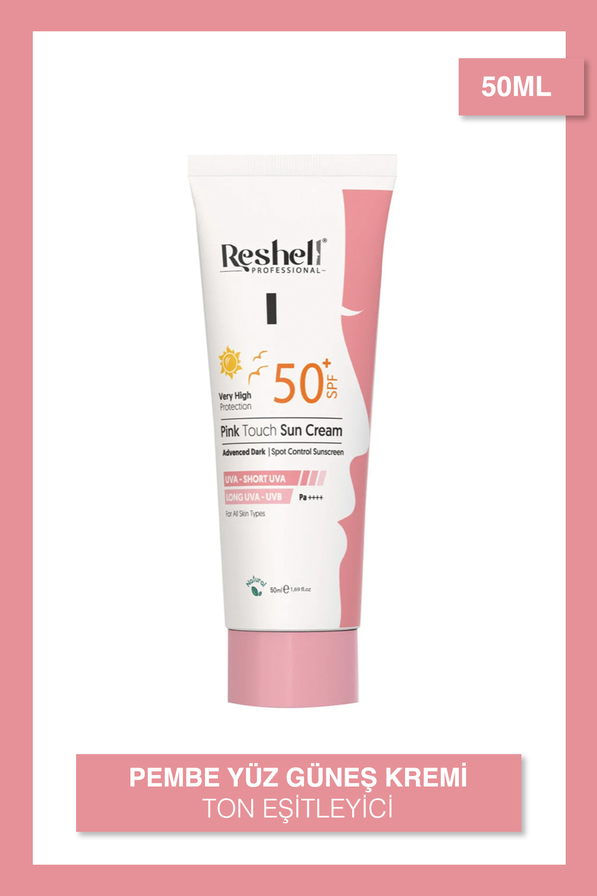 Reshell Pink Touch Ton Eşitleyici Pembe Yüz Güneş Kremi Spf 50 50ml