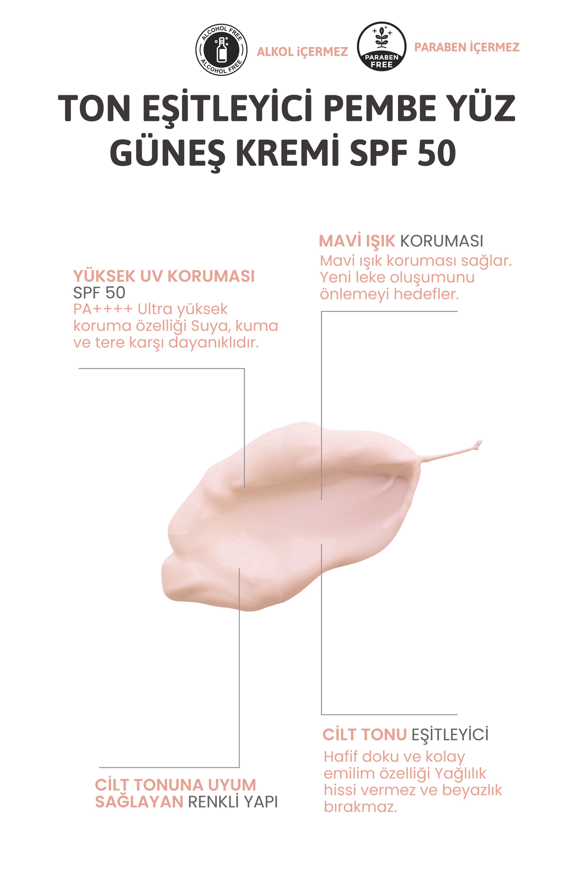 Reshell Pink Touch Ton Eşitleyici Pembe Yüz Güneş Kremi Spf 50 50ml - Görsel 3