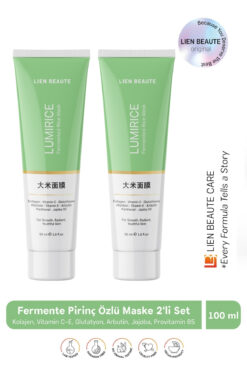 Lien Beaute Lumirice Fermente Pirinç Özlü Yüz Vücut Maskesi Kolajen, Arbutin, Vitamin C & E, Jojoba 2'li Paket