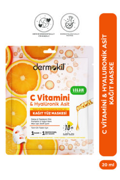 Dermokil C Vitamini & Hyalüronik Asit İçeren Kağıt Yüz Maskesi 20 ml