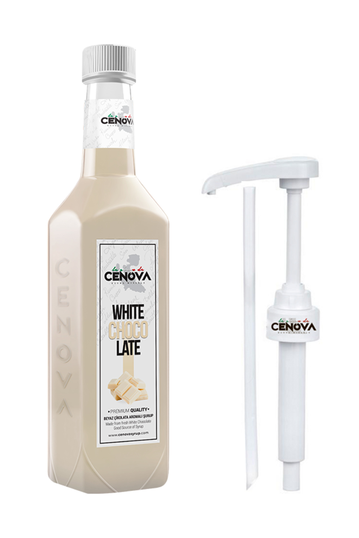 Cenova Beyaz Çikolata Kahve-Kokteyl Şurubu 1000 ML Gurme Seri Pompa Dahil