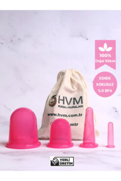 HVM Vakumlu Silikon Masaj Kupası 4'lü Set Pembe, Kuru Kupa, Selülit Ve Yüz Masaj Seti