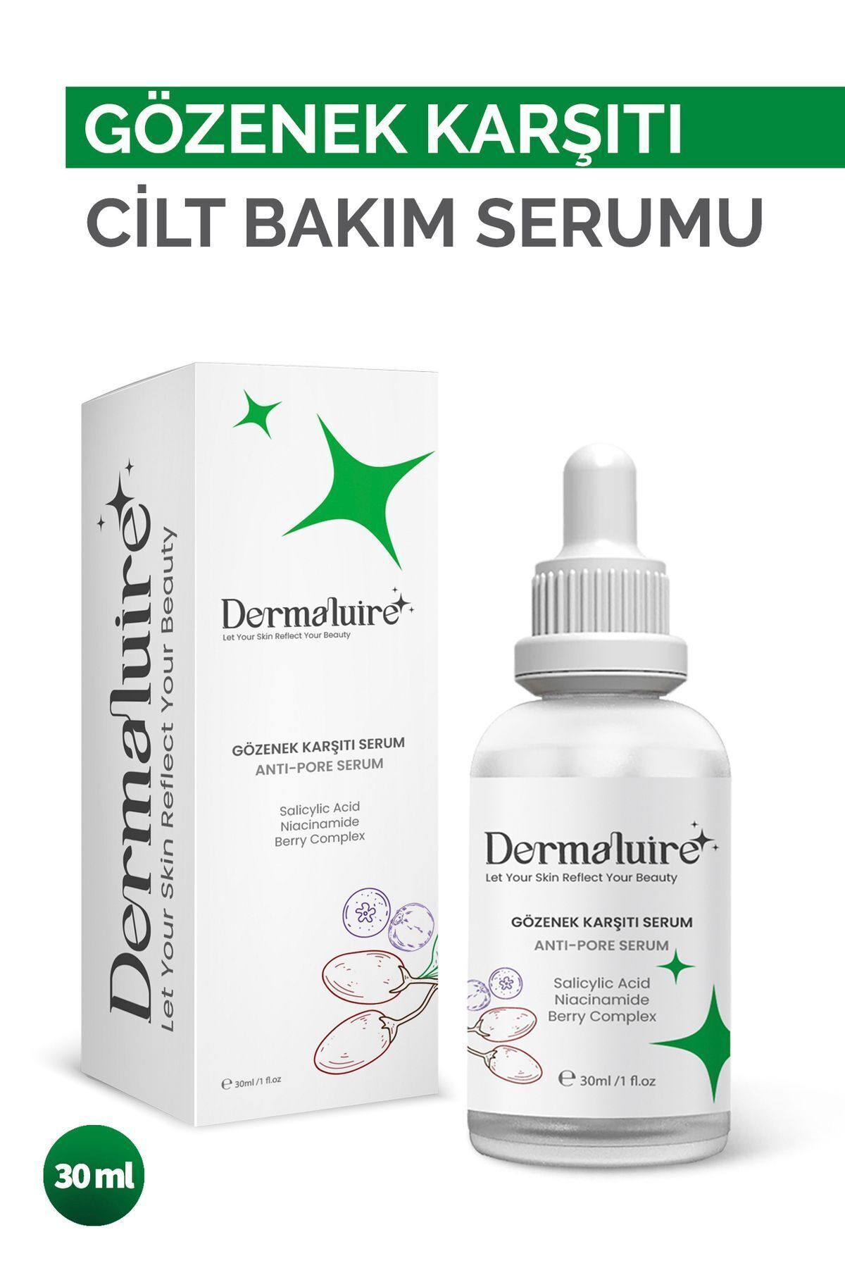 Dermaluire Siyah Nokta Ve Sivilce Karşıtı, Gözenek Sıkılaştırıcı Serum ( Salicylic Acid, Niacinamide ) - 30ml - Görsel 2