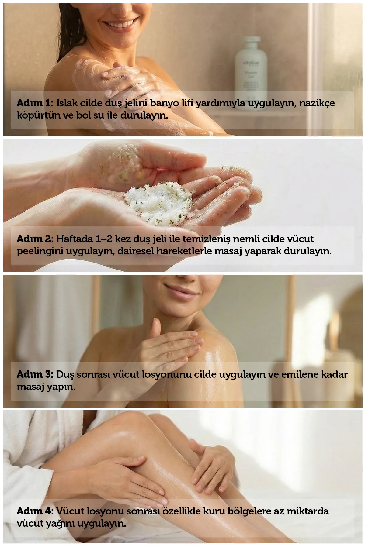 Vitolive Komple Vücut Bakım Seti - Pürüzsüzleştirici Nemlendirici Canlı Cilt Görünümü Vegan (4'lü Set) - Görsel 3