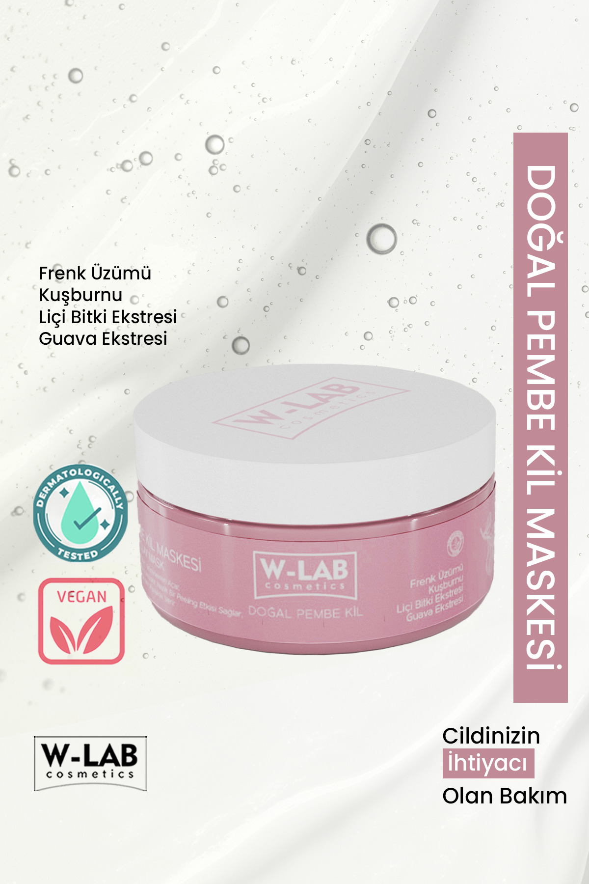 W-Lab Kozmetik Arındırıcı Antioksidan Pembe Kil Maskesi 250 ml