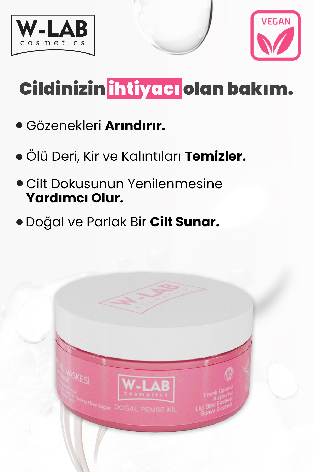 W-Lab Kozmetik Arındırıcı Antioksidan Pembe Kil Maskesi 250 ml - Görsel 2