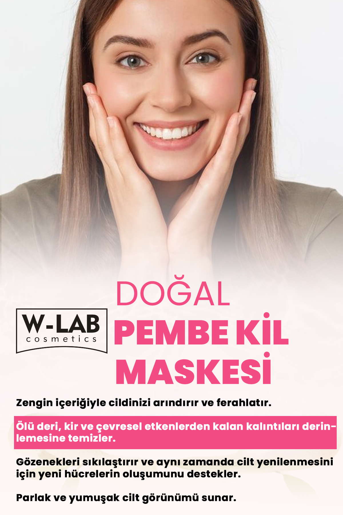 W-Lab Kozmetik Arındırıcı Antioksidan Pembe Kil Maskesi 250 ml - Görsel 3