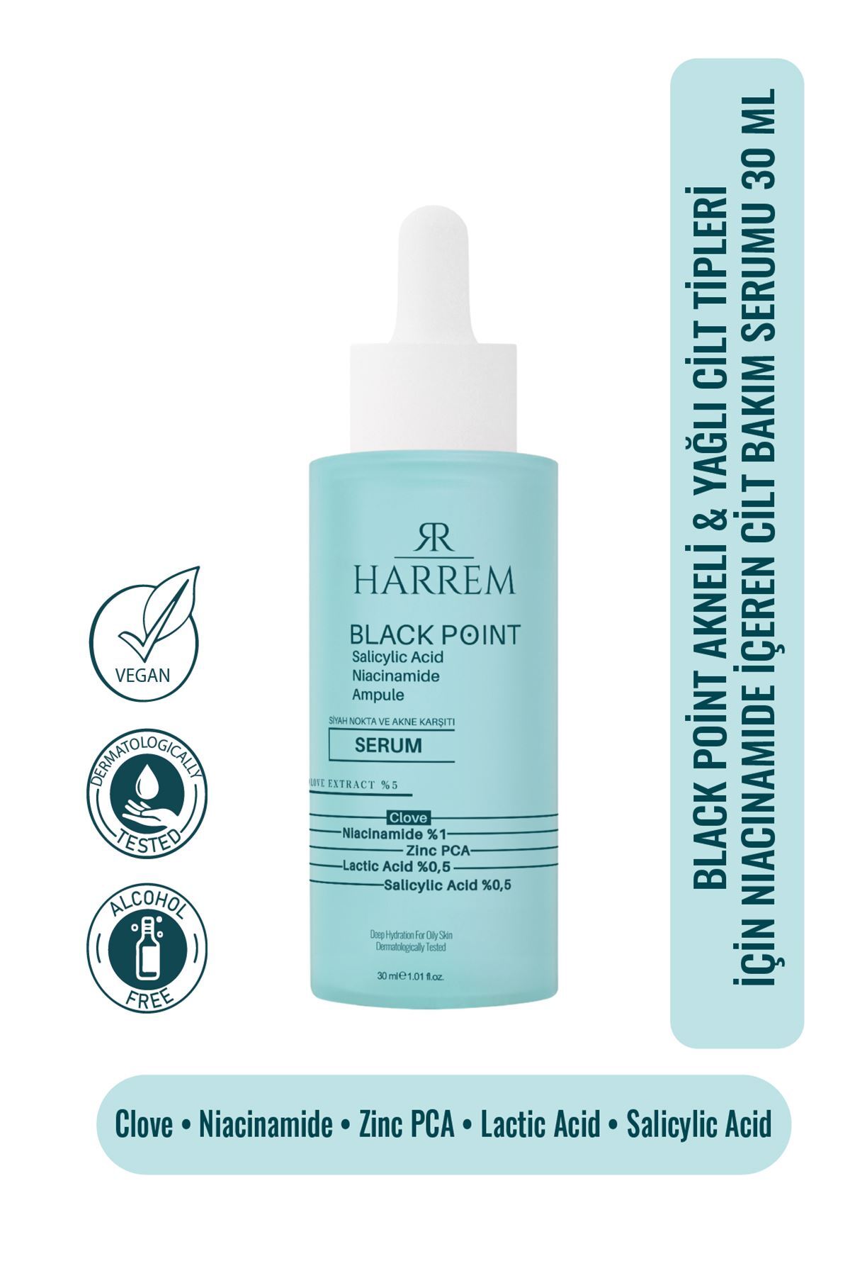 Harrem Akneli&Yağlı Cilt Tipleri İçin Niacinamide İçeren Cilt Bakım Serumu 30 ML Black P.int