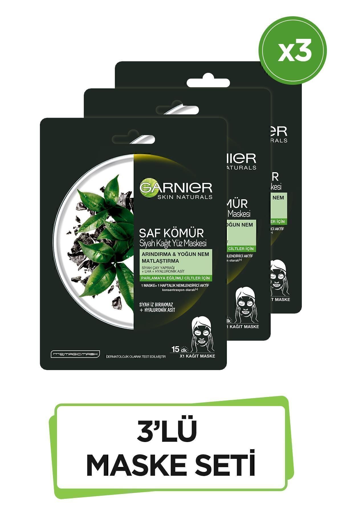 Garnier Skin Naturals Kömürlü Kağıt Yüz Maskesi Siyah Çay-3'lü Set