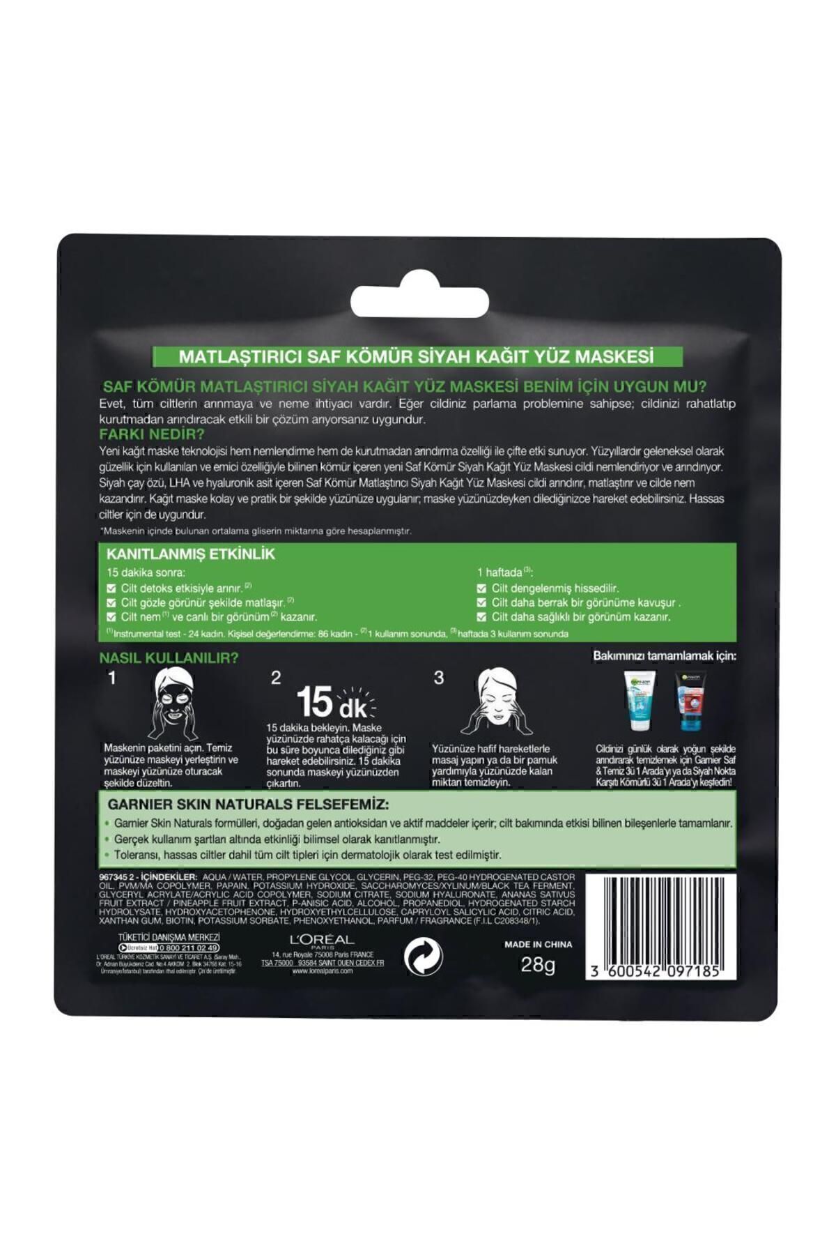 Garnier Skin Naturals Kömürlü Kağıt Yüz Maskesi Siyah Çay-3'lü Set - Görsel 3